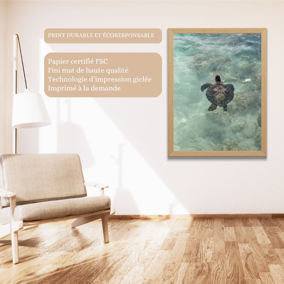 framed print sea turtle hawaii photography fine art wall decor print beach aesthetic poster living room wall art tropical gift for traveler