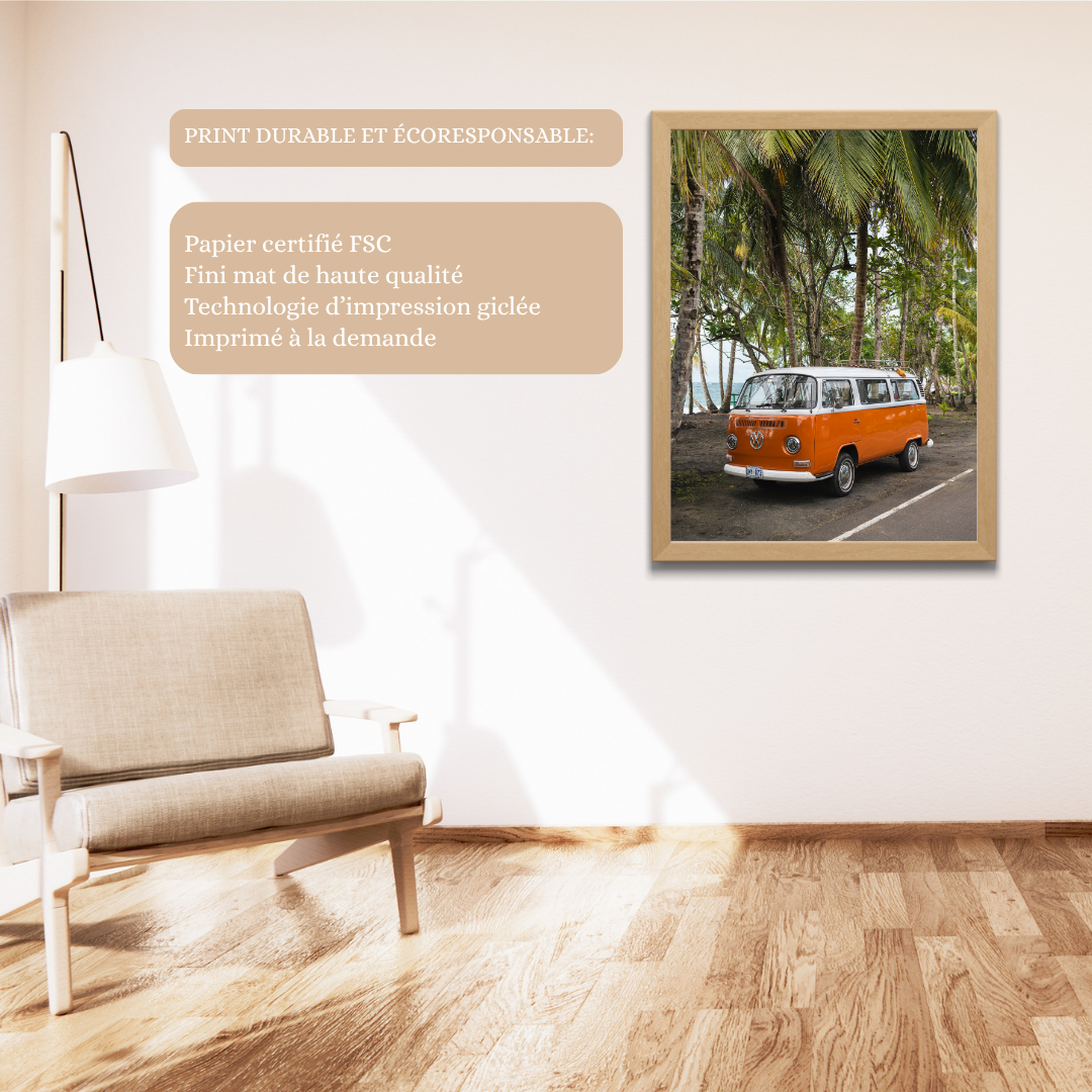 framed costa rica westfalia camper van print fine art print, wooden frame, travel photography print, costa rica photography, travel decor