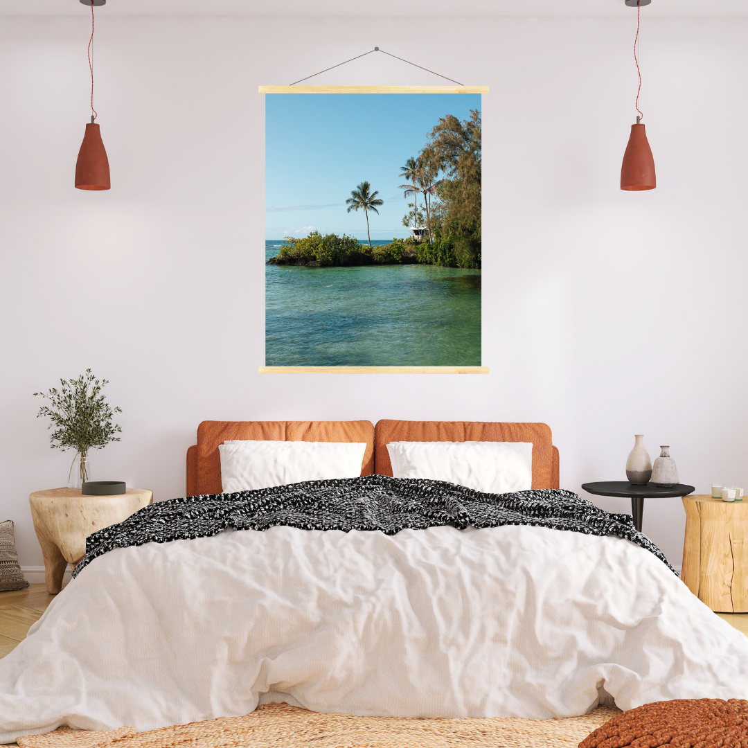 oasis tropicale avec support à affiche en bois