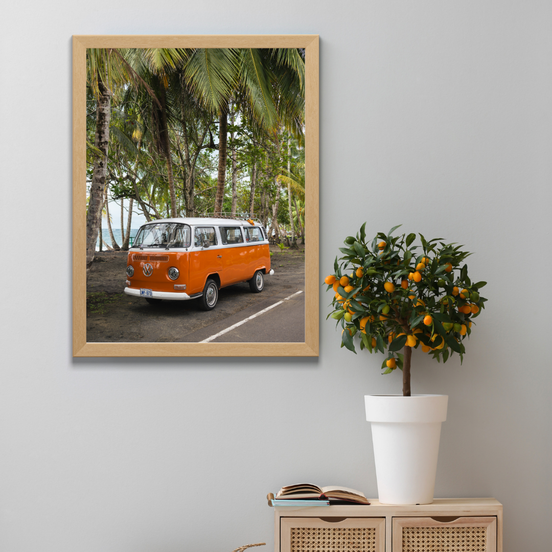 framed costa rica westfalia camper van print fine art print, wooden frame, travel photography print, costa rica photography, travel decor