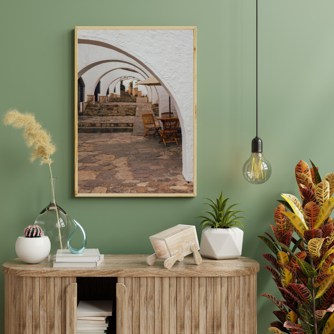 la terrasse du café avec cadre en bois