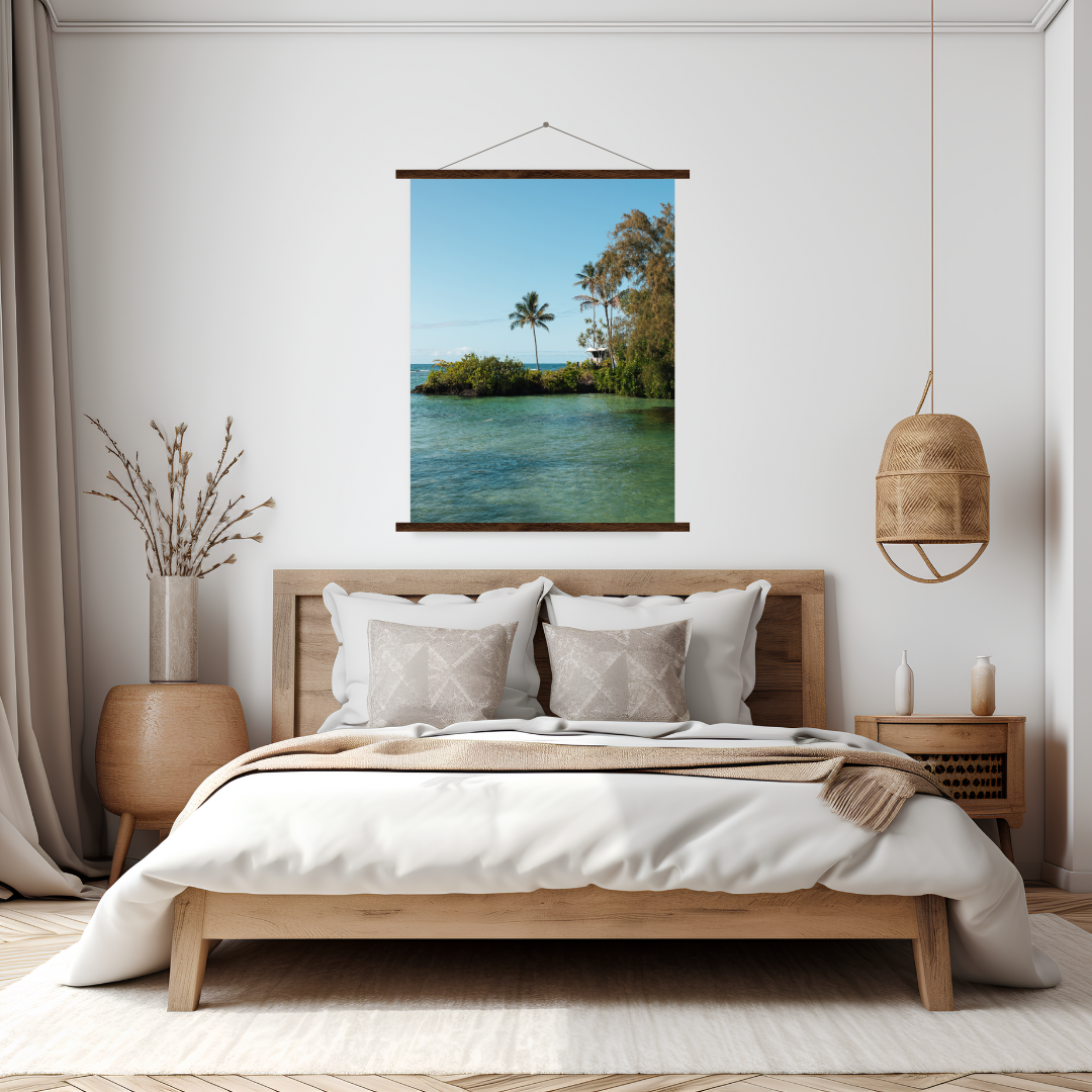 oasis tropicale avec support à affiche en bois