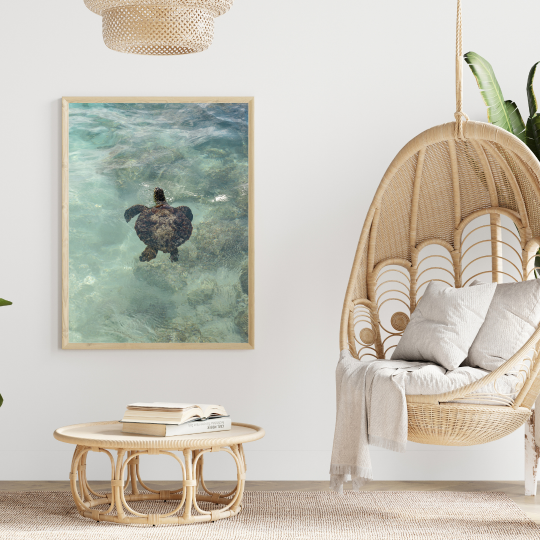 framed print sea turtle hawaii photography fine art wall decor print beach aesthetic poster living room wall art tropical gift for traveler
