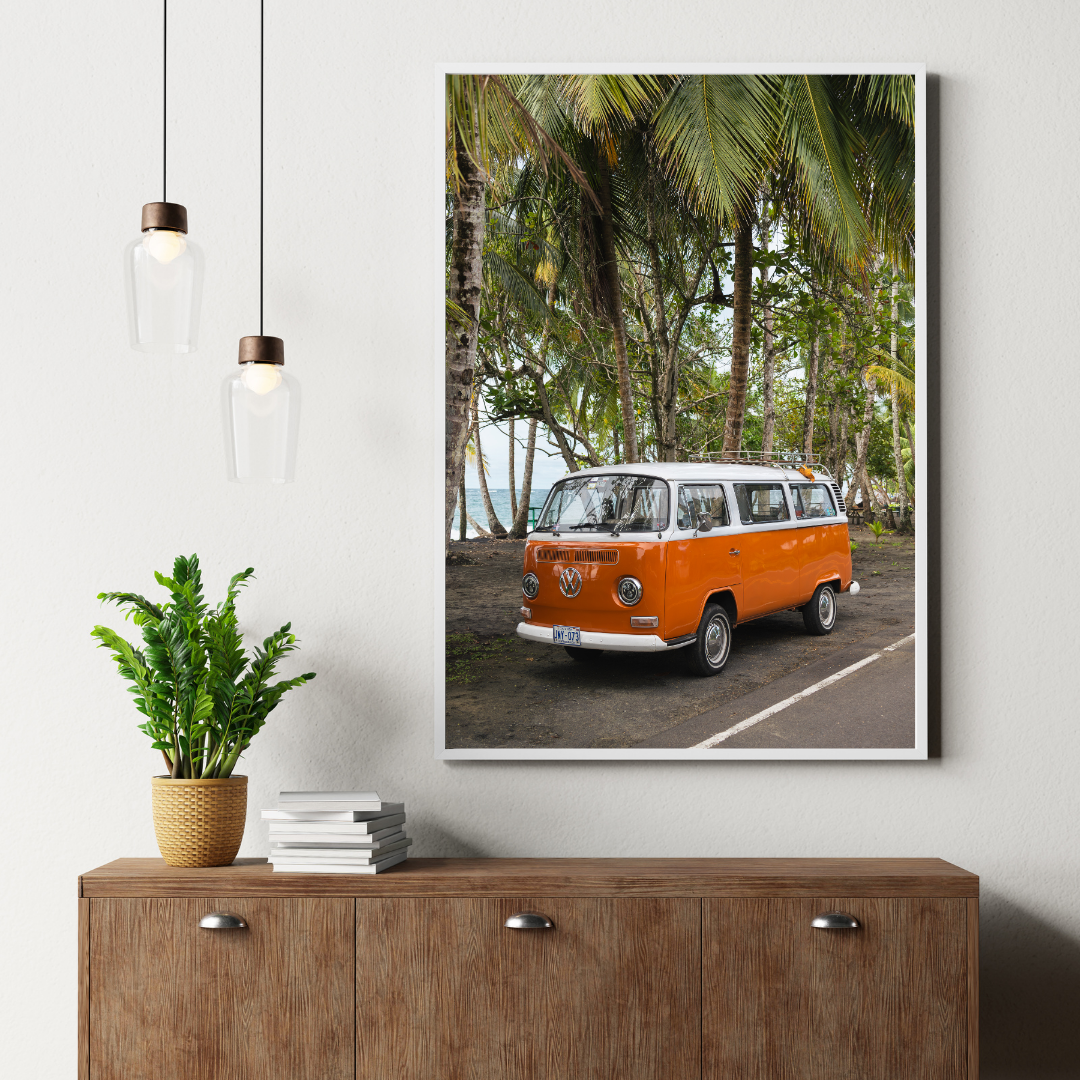 framed costa rica westfalia camper van print fine art print, wooden frame, travel photography print, costa rica photography, travel decor