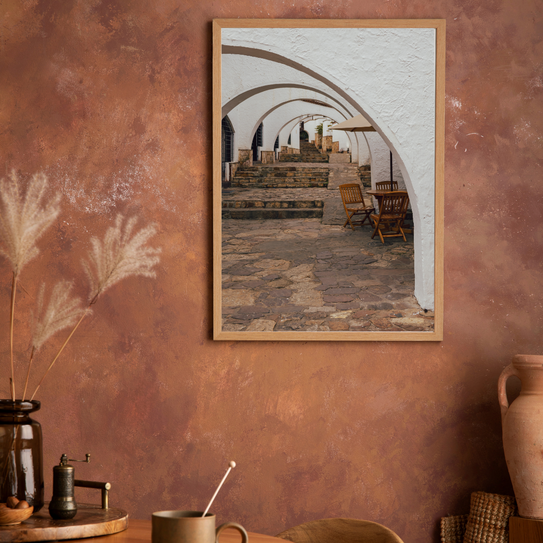 la terrasse du café avec cadre en bois