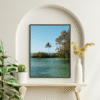 oasis tropicale avec support à affiche en bois