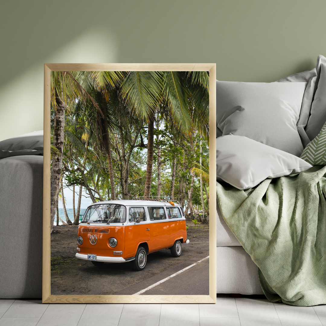 framed costa rica westfalia camper van print fine art print, wooden frame, travel photography print, costa rica photography, travel decor
