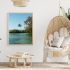 oasis tropicale avec support à affiche en bois