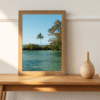 oasis tropicale avec support à affiche en bois