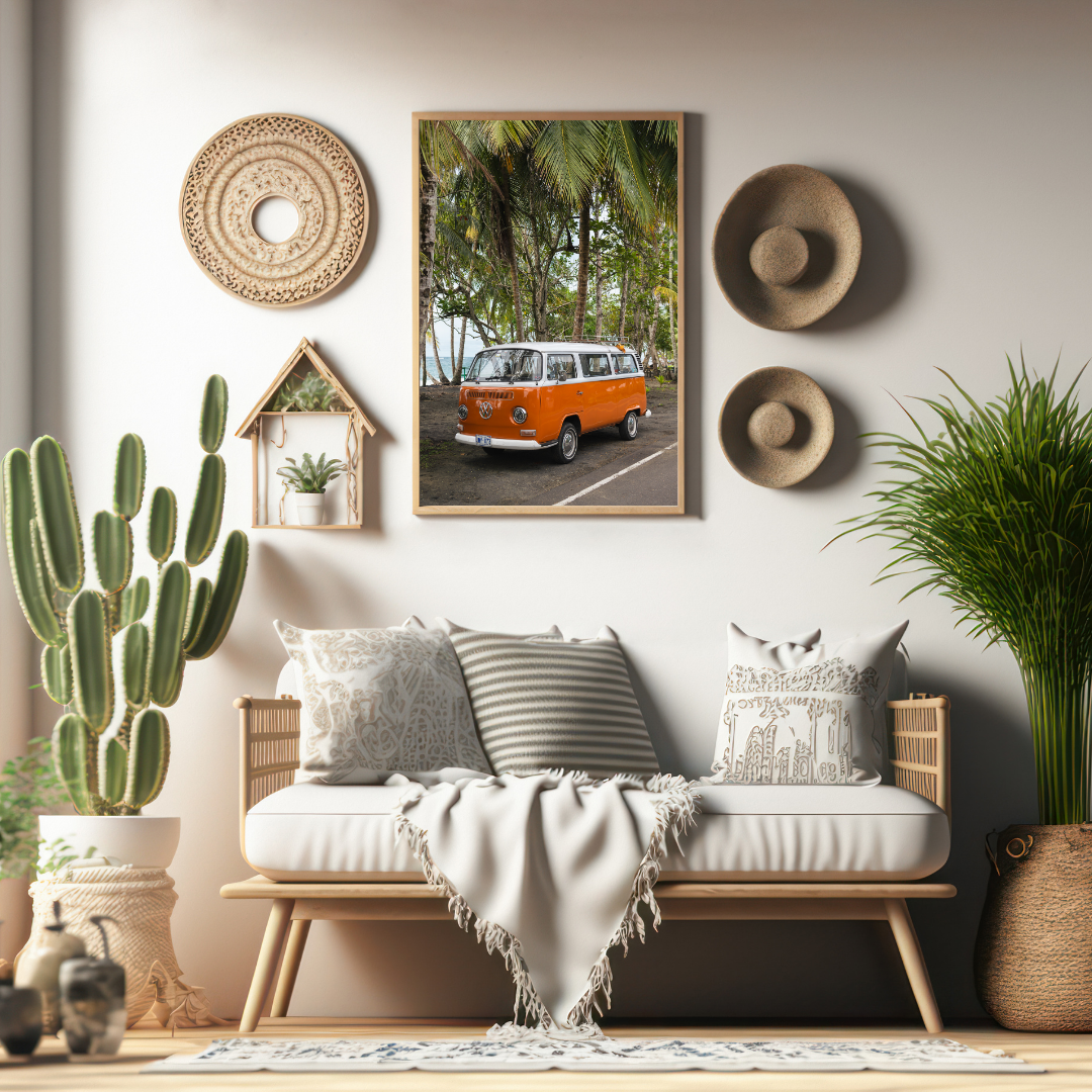 framed costa rica westfalia camper van print fine art print, wooden frame, travel photography print, costa rica photography, travel decor