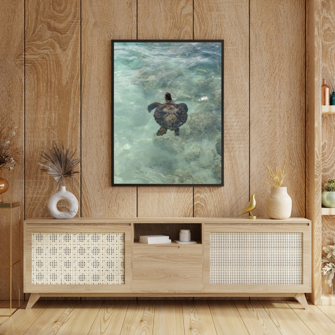 Accueil Tortue hawaiienne – Avec cadre en bois