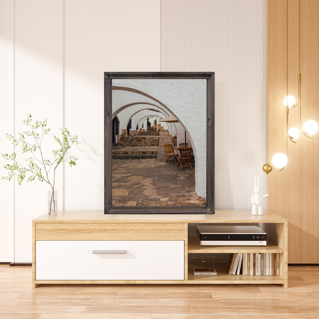 la terrasse du café avec cadre en bois