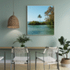 oasis tropicale avec support à affiche en bois
