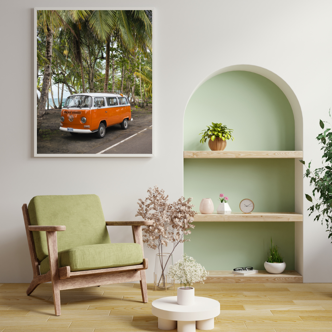 framed costa rica westfalia camper van print fine art print, wooden frame, travel photography print, costa rica photography, travel decor