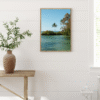 oasis tropicale avec support à affiche en bois
