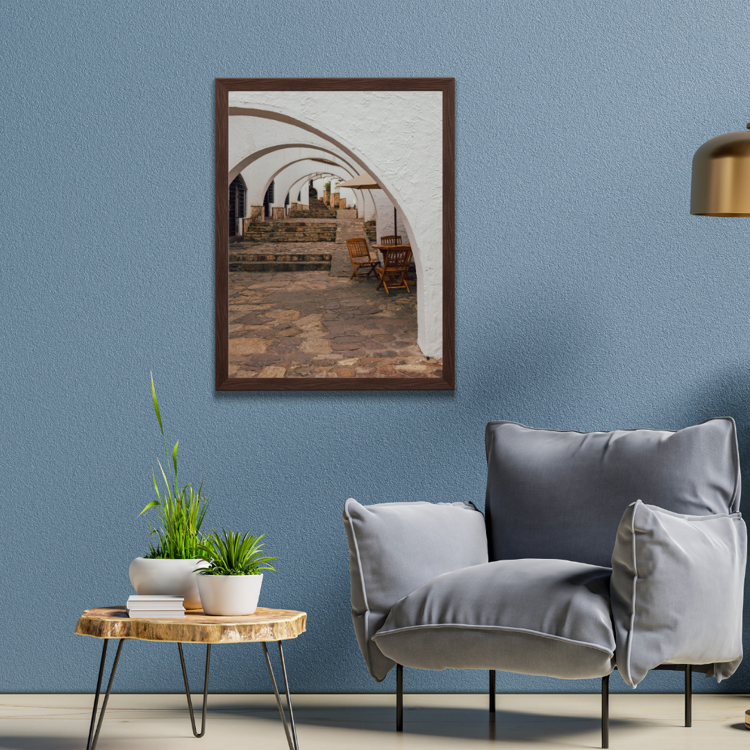 la terrasse du café avec cadre en bois