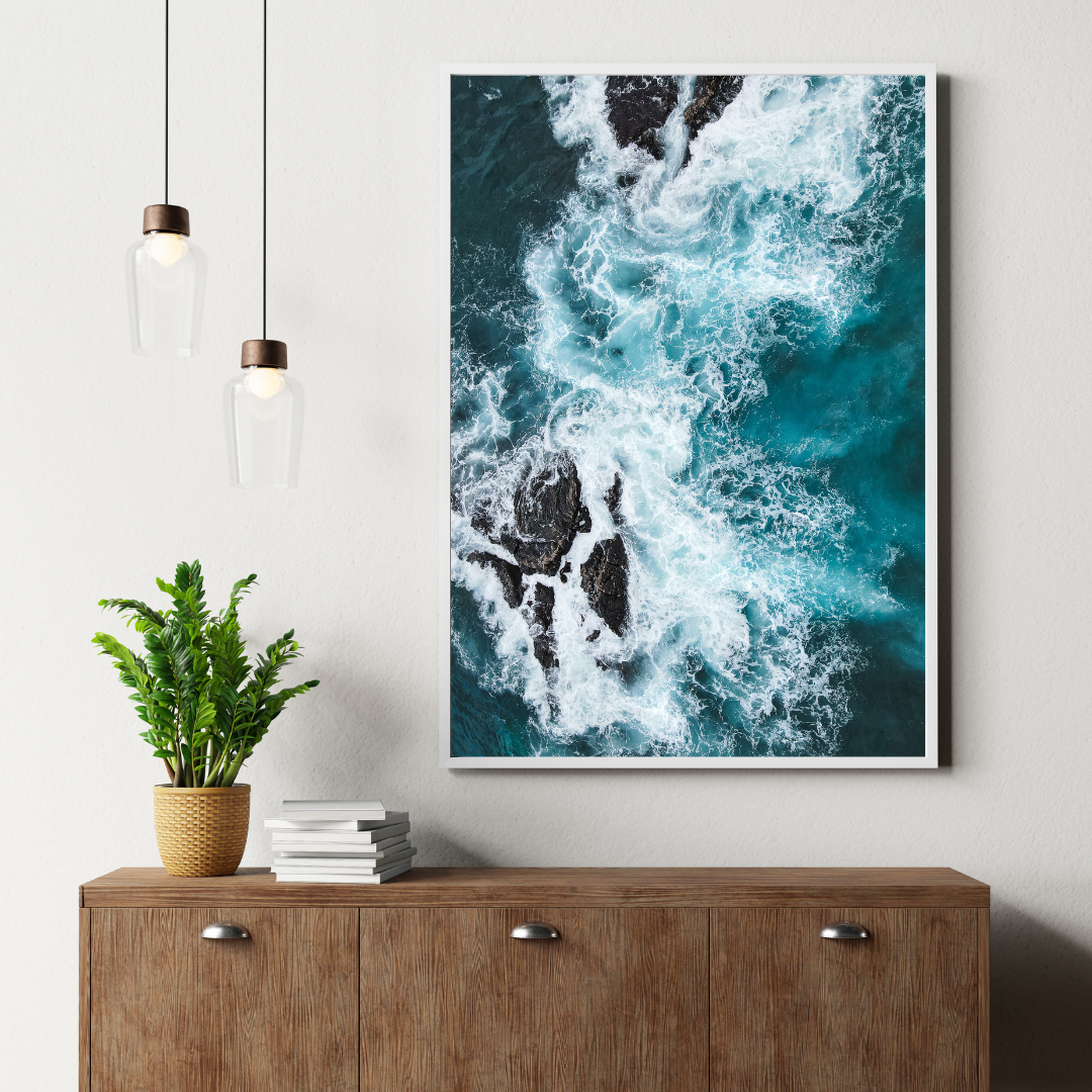 framed hawaii ocean waves print fine art print, wooden frame, travel photography print, hawaii photography, travel decor