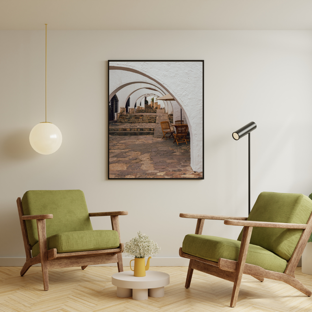 la terrasse du café avec cadre en bois