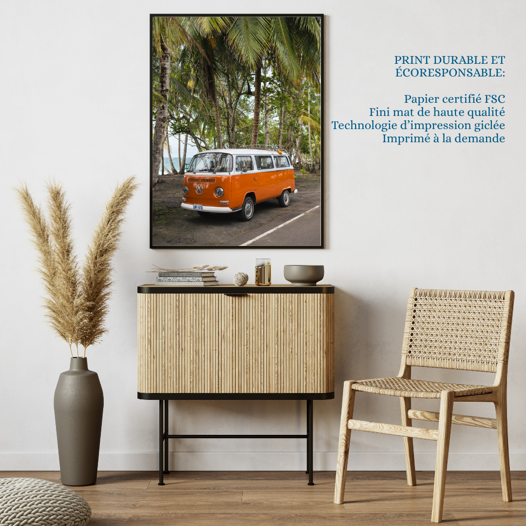 framed costa rica westfalia camper van print fine art print, wooden frame, travel photography print, costa rica photography, travel decor