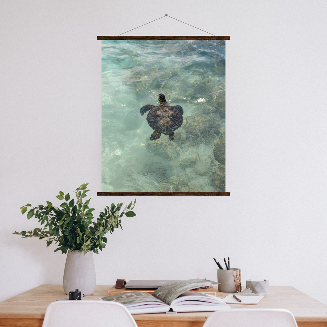 print sea turtle hawaii photography wood hangers wall art print beach aesthetic poster travel living room decor tropical gift for traveler