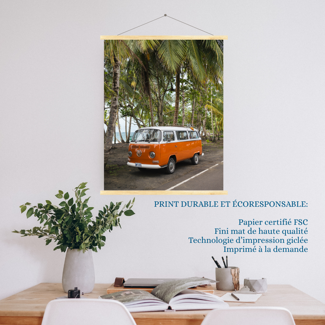 framed costa rica westfalia camper van print fine art print, wooden frame, travel photography print, costa rica photography, travel decor