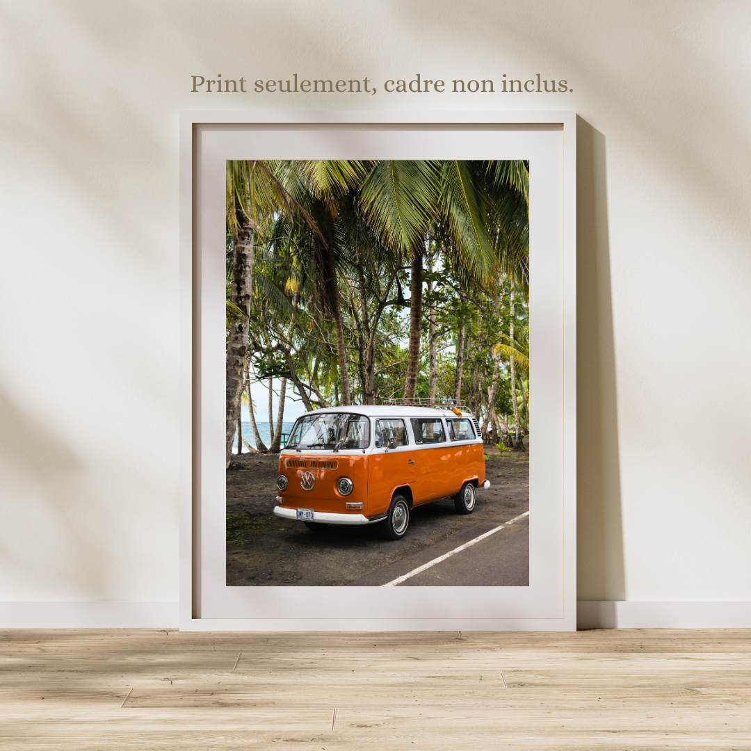 framed costa rica westfalia camper van print fine art print, wooden frame, travel photography print, costa rica photography, travel decor
